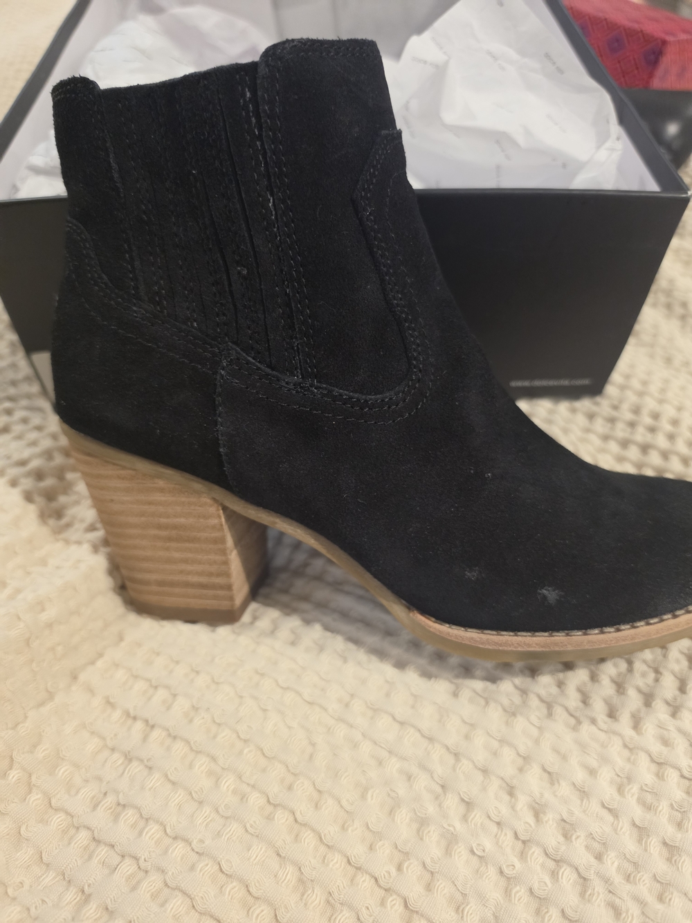 Dolce Vita Black Suede Stacked Heel Ankle Booties